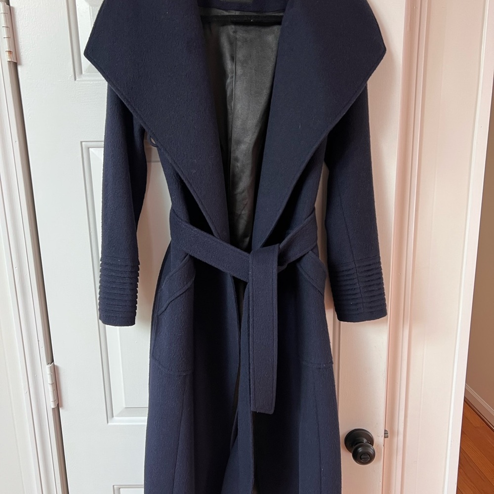 Sentaler Baby Alpaca Mid-length Shawl Collar Wrap Coat Navy Size S